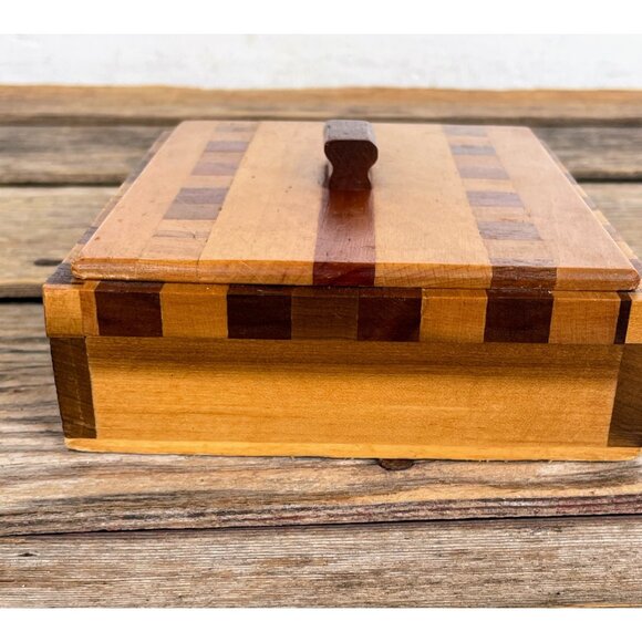 Vintage 1960s Parquet Marquetry Lidded Wood Box MCM - Picture 7 of 16
